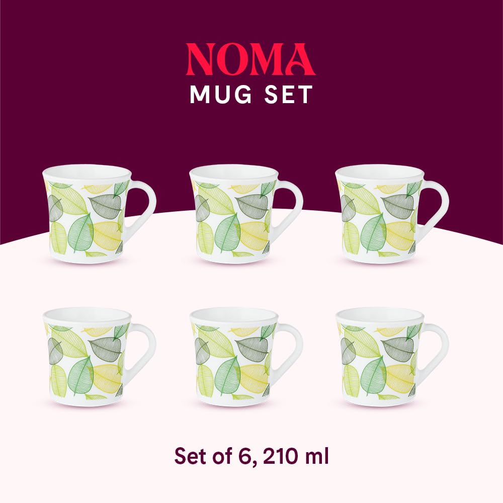 Larah by Borosil Crysta Series Noma Opalware Mug | Set of 6 Tea/coffee Mugs | 210 Ml Each