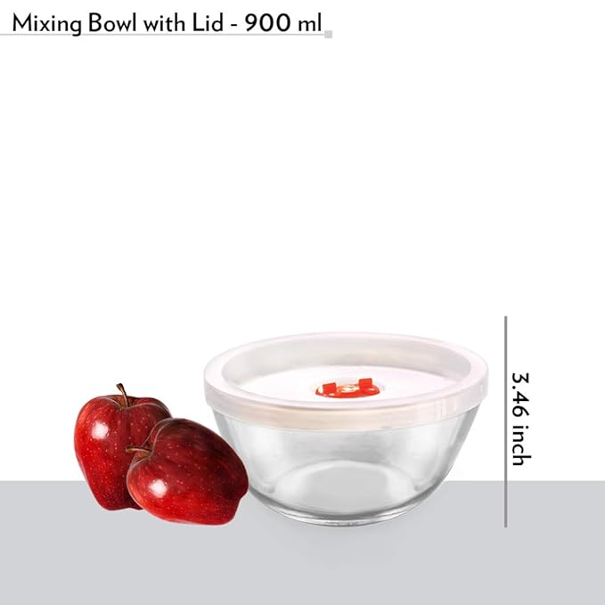 Borosil Glass Mixing & Serving Bowls With Lids | Oven & Microwave Safe Bowls | Set of 2 (900 Ml Each) | Borosilicate Glass