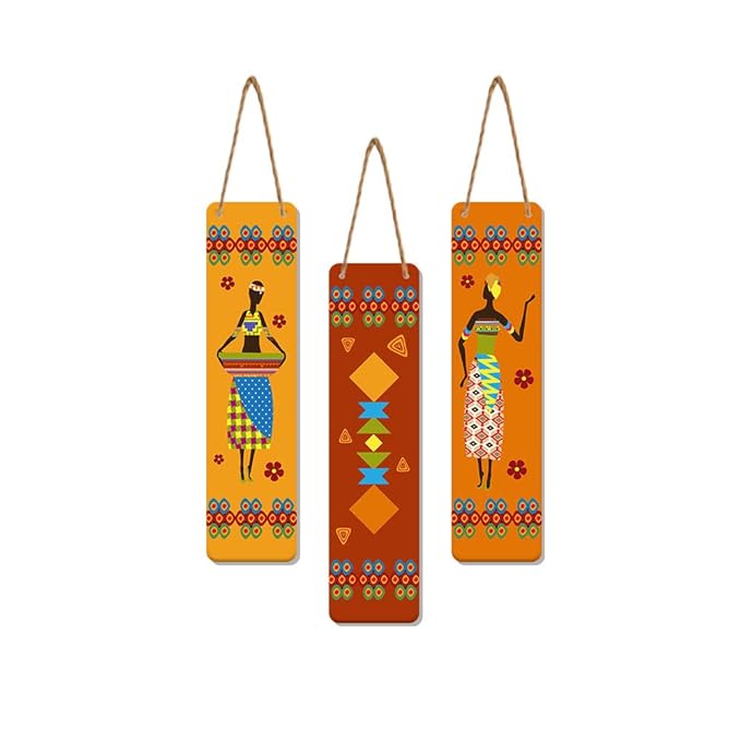 Artvibes African Warli Art Designer Wooden Wall Hanging Decoration Items for Home | Set of 3