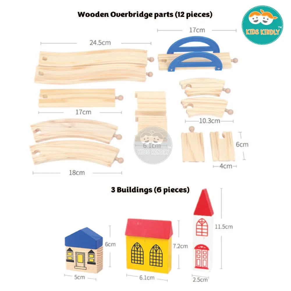 KIDS KINDLY Wooden Railway Overbridge Vehicles Set Toy for Kids  | Wooden Cars | Rail Overpass | Traffic Signals, Signboards & Buildings | Monteszori Jigsaw Puzzle Boys & Girls | 3+ Years