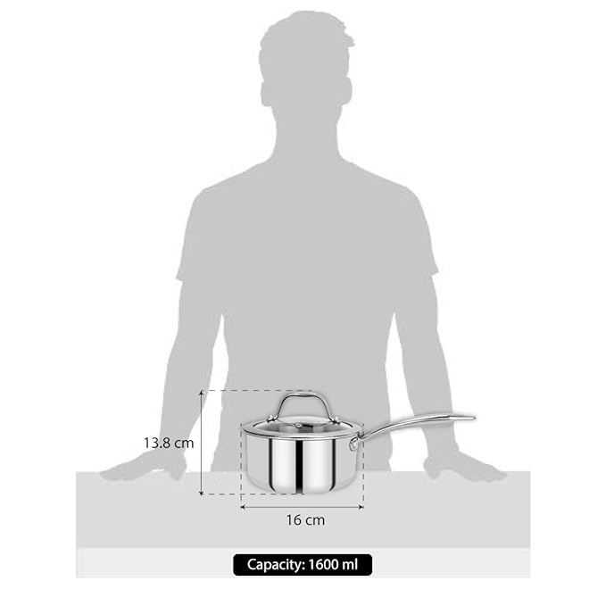 Bergner Hitech Triply Non-stick 16cm Saucepan | 1.6 L Saucepan With Non-stick Mesh Pattern Inside