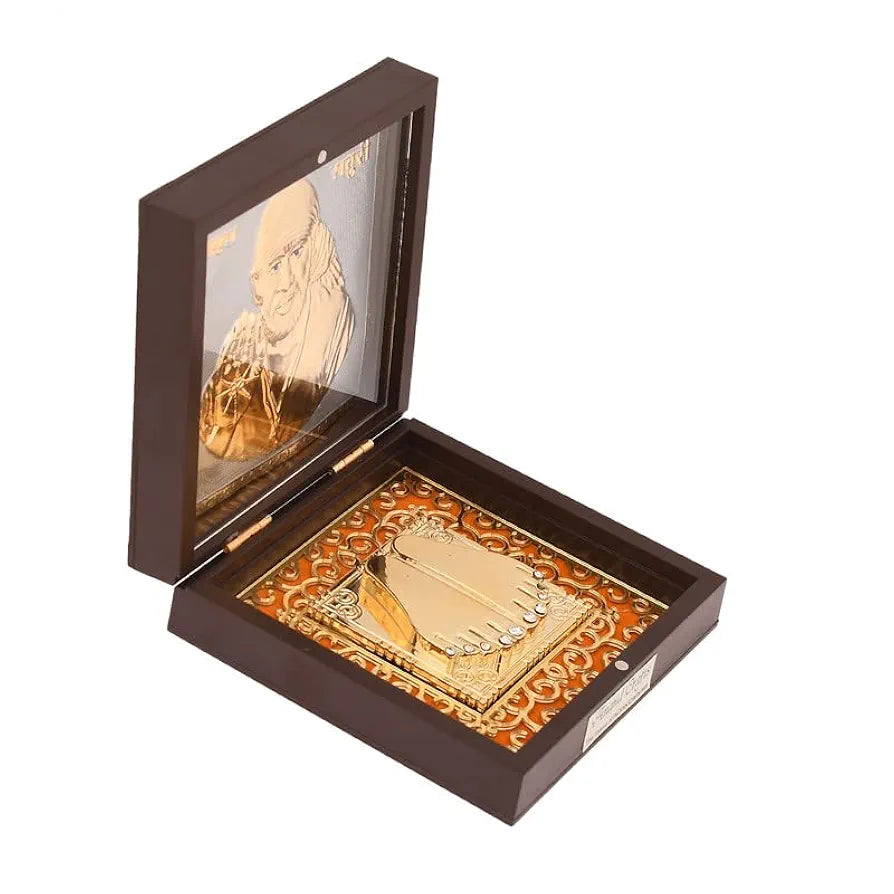 Jaipur Ace Om Sai Ram Shirdi Sai Baba Gold Plated Charan Paduka Yantra With Wooden Box