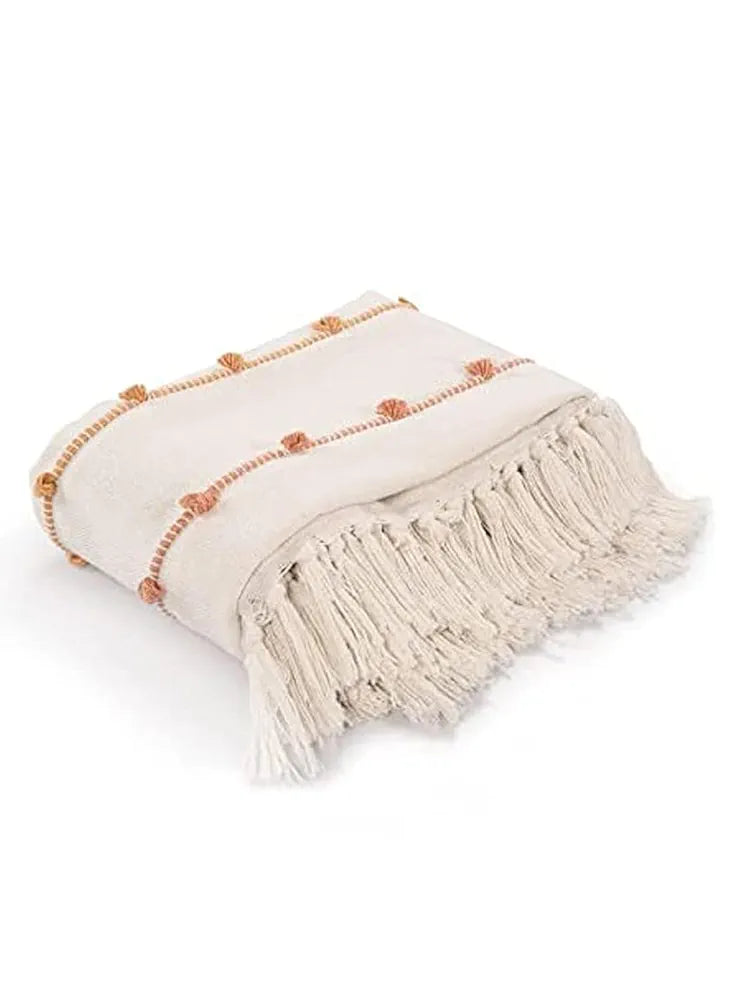 Sashaa World Multicolour Striped Comfort Cotton Throw Colour Natural