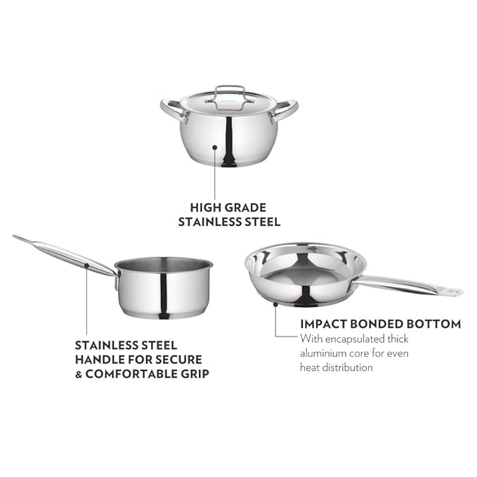 Borosil Cookfresh Stainless Steel Frying Pan 2.2 Litres | 24 Cm | Impact Bonded Tri-ply Bottom