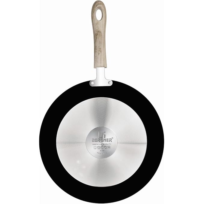 Bergner Bellini Plus Aura 5-layer Non-stick 28 Cm Flat Tawa, Tava With Soft Touch Wooden Finish Handle