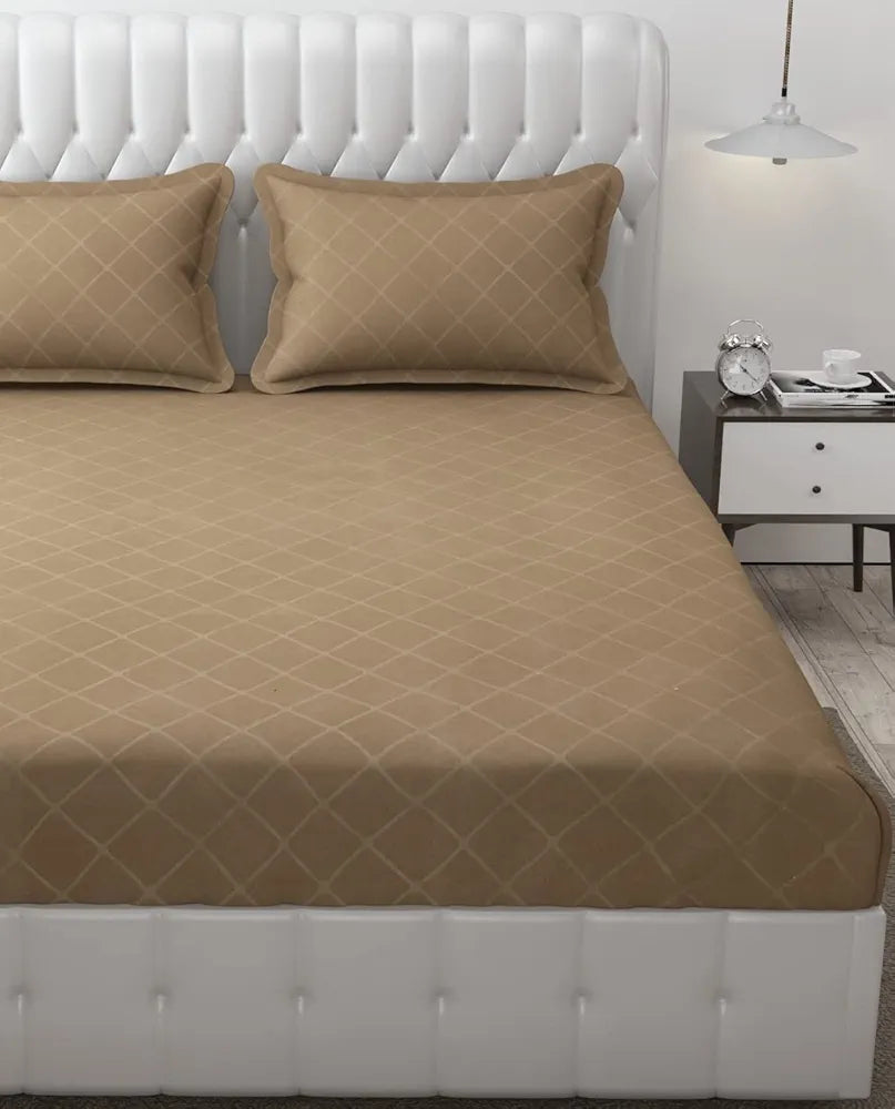 Fresh From Loom King Size BedsheetMicrofiber Rotary Printed With 2 Pillow Covers 144 TC Dark Beige Barfi