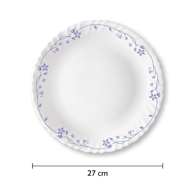 Larah by Borosil Flora, Opalware Full Plate | 11 Inch | White | Set of 6