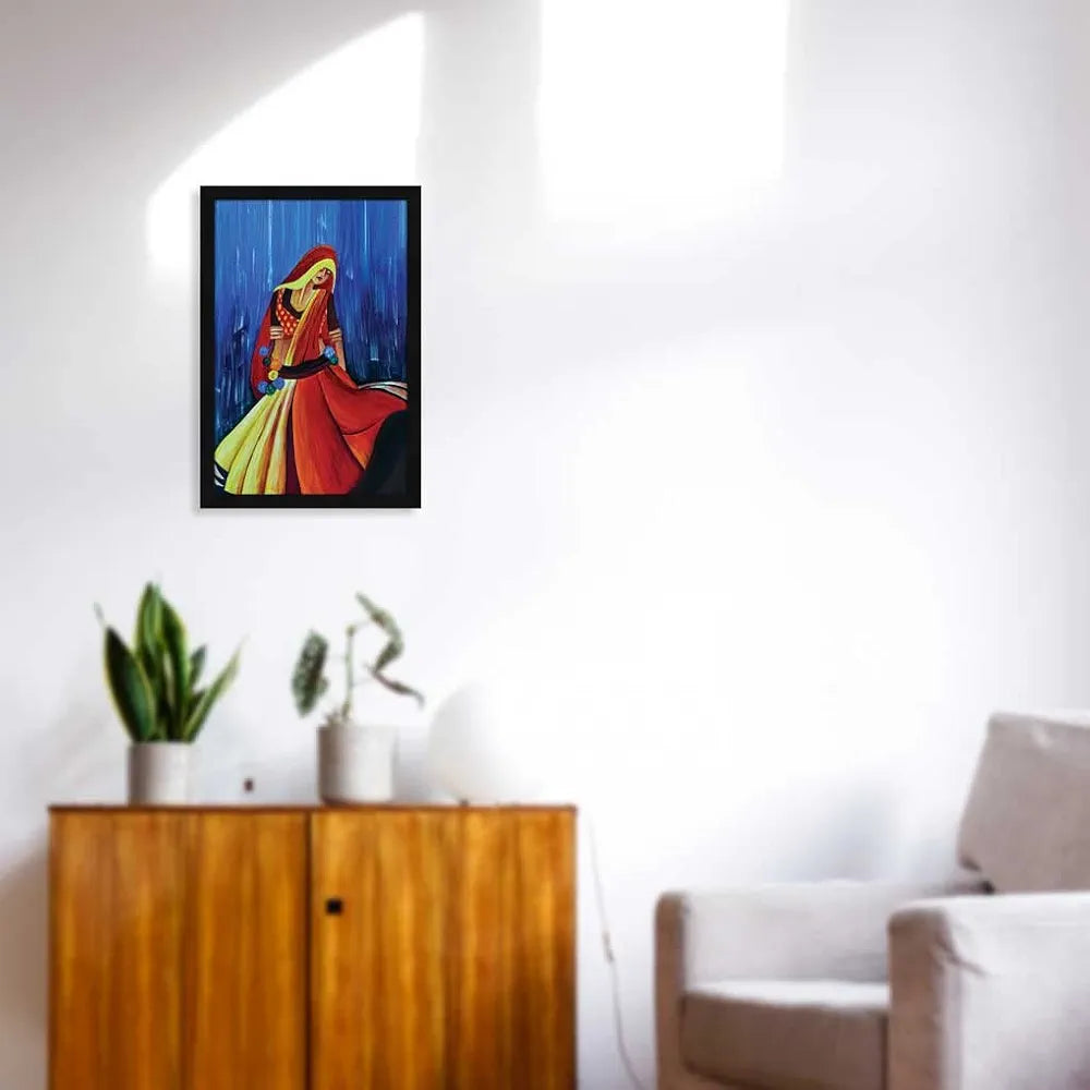 ArtX Paper Acrylic Indian Village Women Framed Wall Art Painting Set of 1