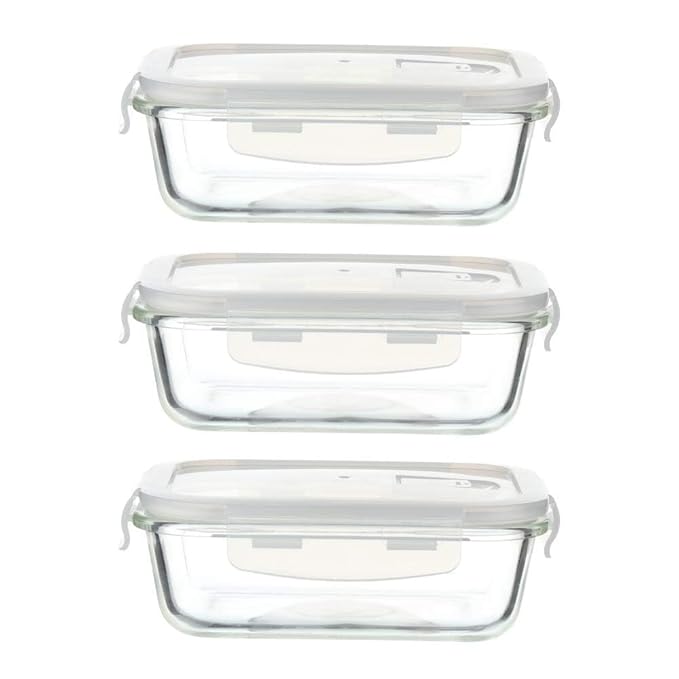 Femora Borosilicate Glass Containers for Kitchen | Storage Box for Kitchen With Air Vent Lid | Set of 3 | 620 Ml