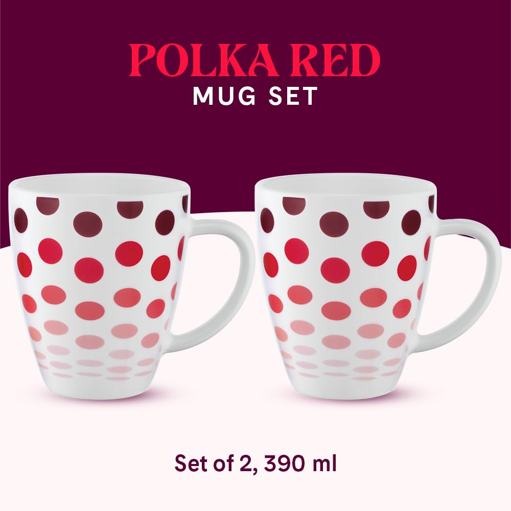 Larah by Borosil Set of 2 Polka Red Mug Set | 390 ml