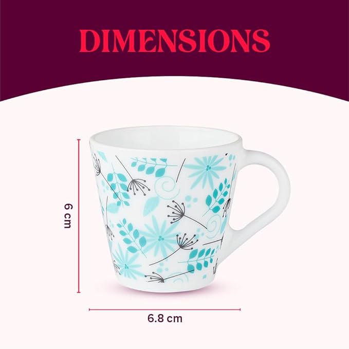 Larah by Borosil Novelty Series Stardust Opalware Mug | Set of 6 Tea/coffee Mugs | 110 Ml Each