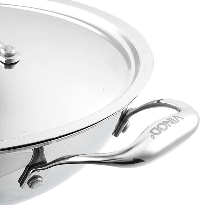 Vinod Platinum Triply Stainless Steel Kadai with lid 4.5 litre (30 cm Dia)
