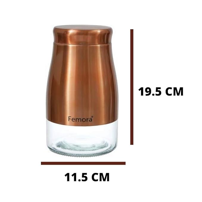 Femora Kitchen Storage Jars Copper Finish With See Through Bottom Jar | 1750 Ml | Pack of 6