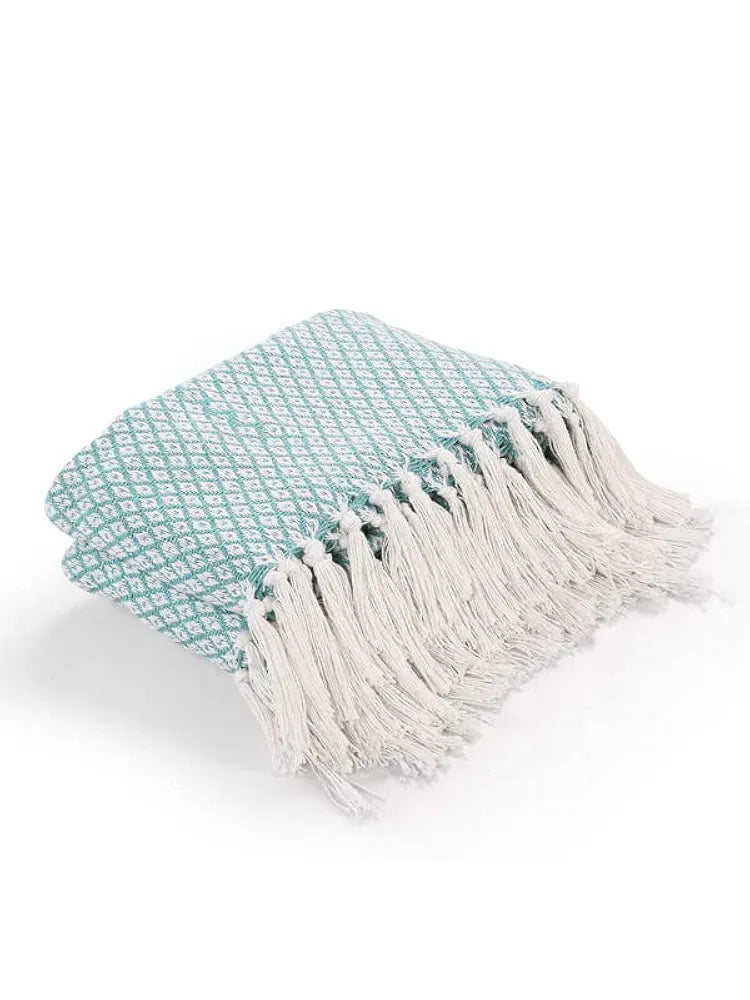 Sashaa World Soft Throw Blanket Colour Ice Blue/White