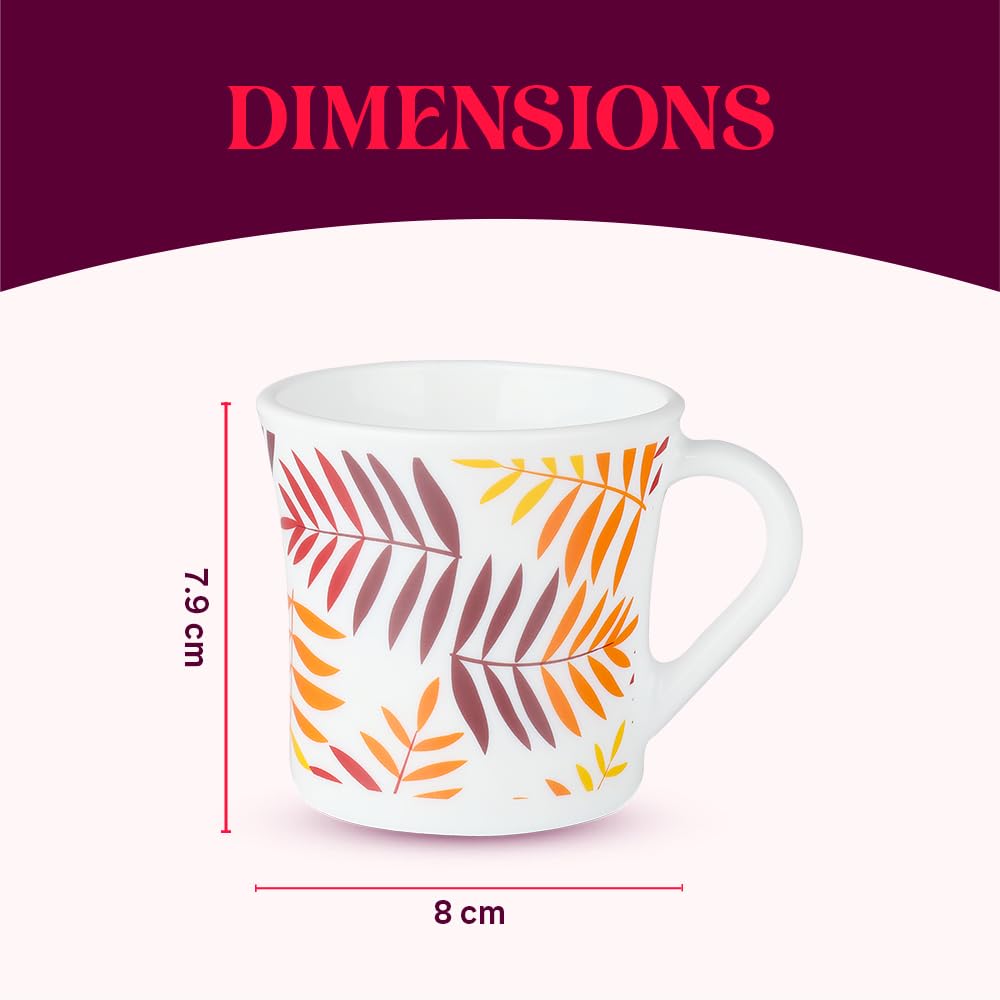 Larah by Borosil Crysta Series Costa Opalware Mug | Set of 6 Tea/coffee Mugs | 210 Ml Each