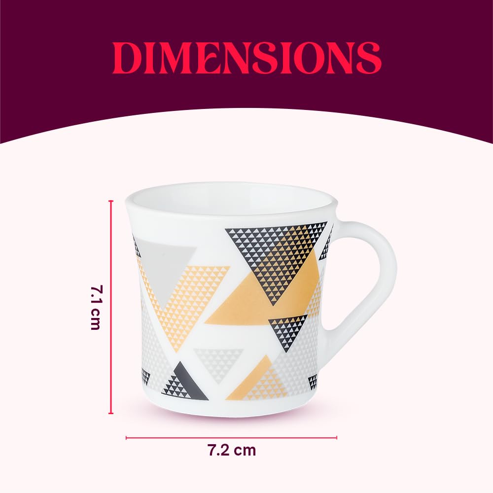 Larah by Borosil Crysta Series Nivaah Opalware Mug | Set of 6 Tea/coffee Mugs | 160 Ml Each