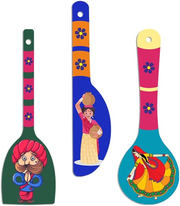 Artvibes Rural Art Wooden Wall Hanger Spoons for Home | Set of 3