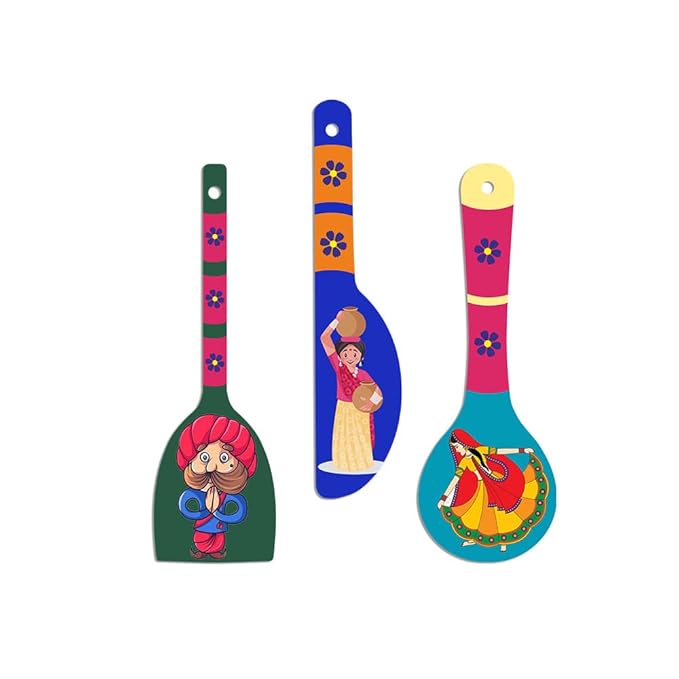 Artvibes Rural Art Wooden Wall Hanger Spoons for Home | Set of 3
