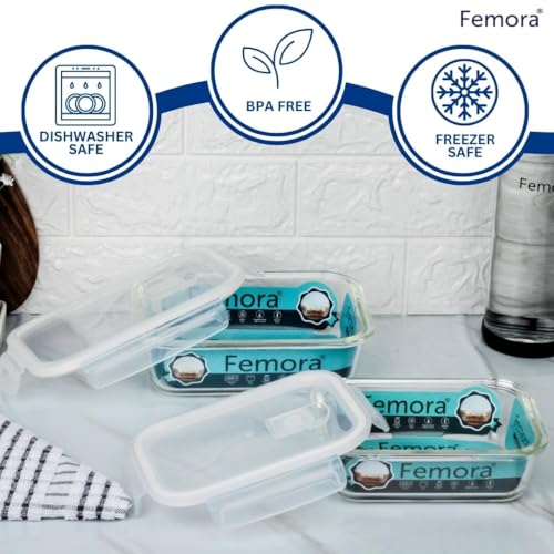 Femora Borosilicate Glass Containers for Kitchen | Storage Box for Kitchen With Air Vent Lid | Set of 2 400 Ml, 620 Ml