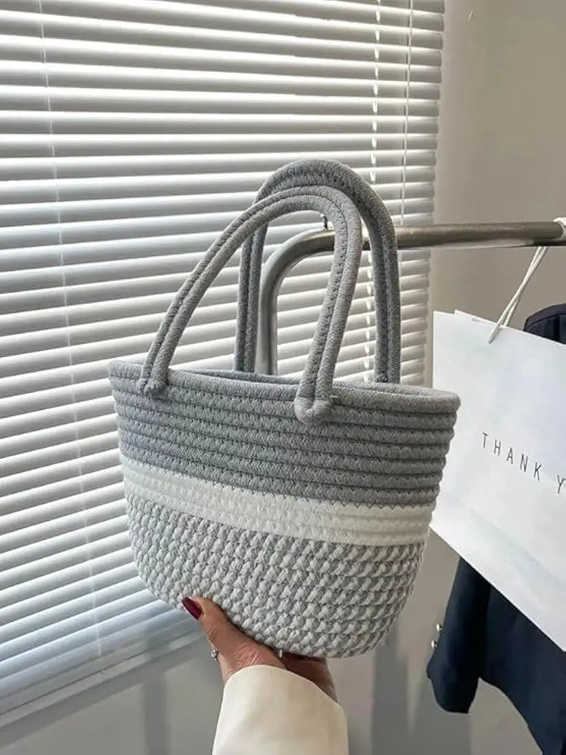 Womens Stylish Straw & Polyester Tote Handbag for Office Travel