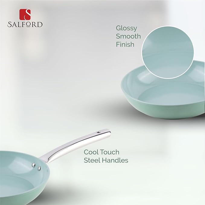 Salford Forged Ceramic Non-stick Frypan With Tubular Ss Handle | Induction & Gas Ready | Green | 240mm | 1.85 Litre