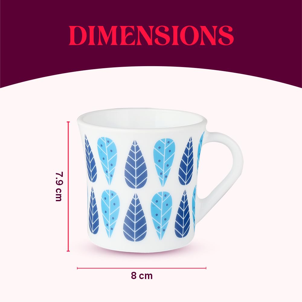 Larah by Borosil Crysta Series Fable Opalware Mug | Set of 6 Tea/coffee Mugs | 210 Ml Each