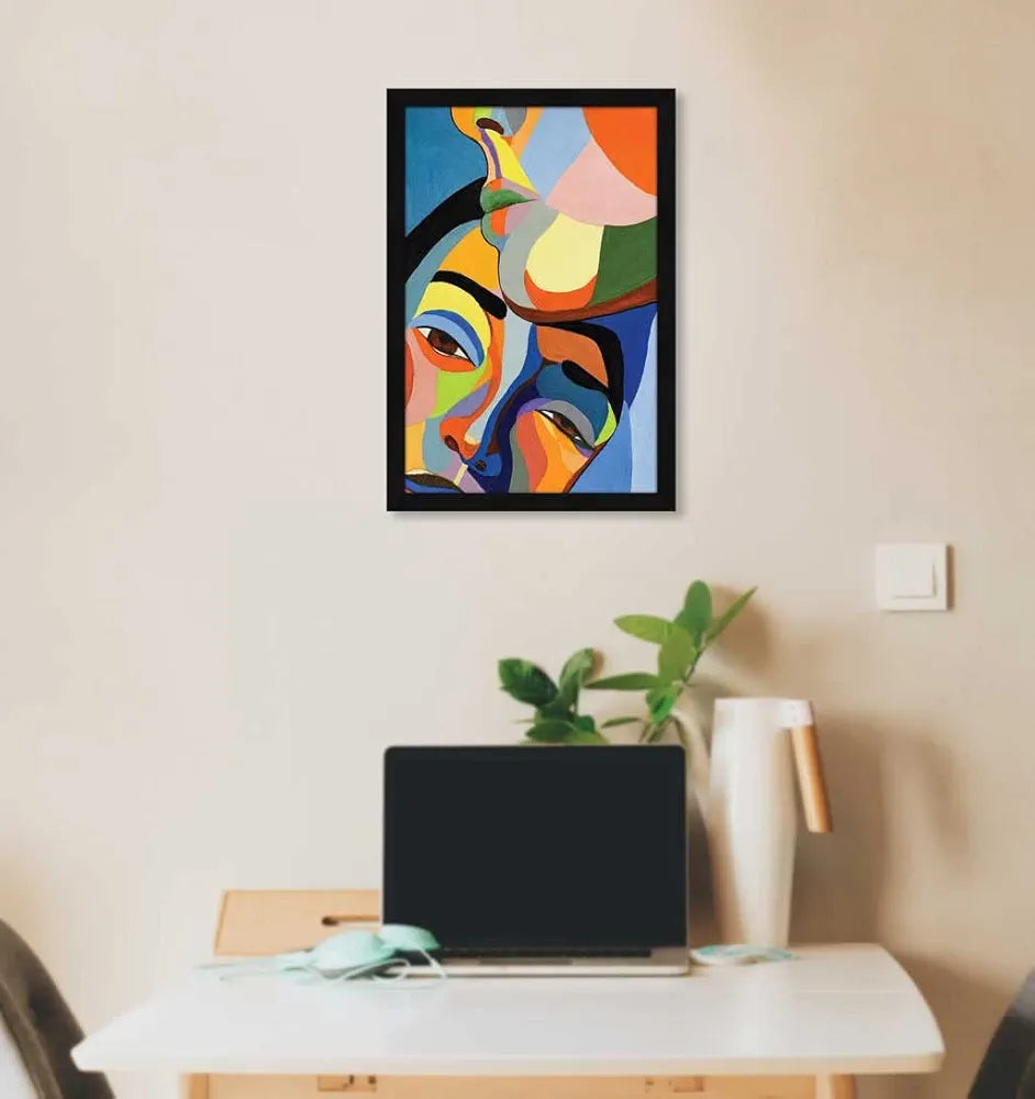 ArtX Paper Acrylic Pop Art Couple Framed Wall Art Painting Multicolor Abstract Set of 1