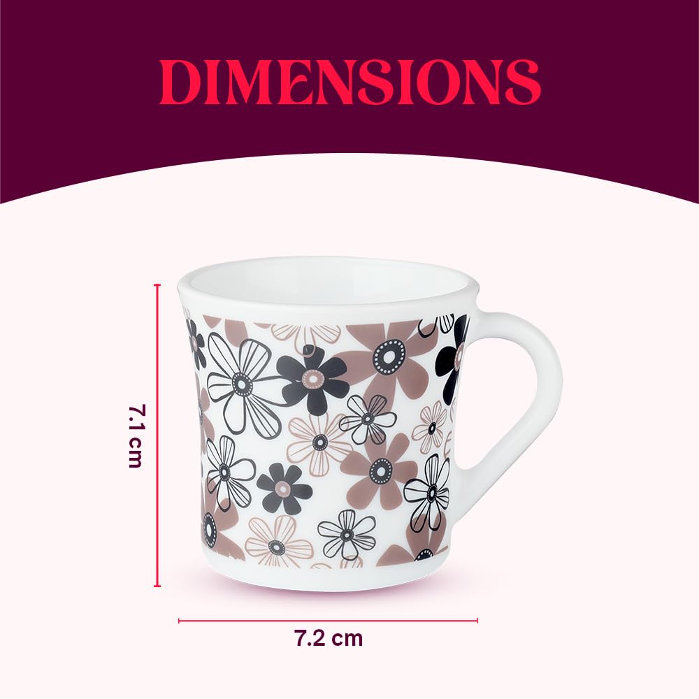 Larah by Borosil Crysta Series Macy Opalware Mug | Set of 6 Tea/coffee Mugs | 160 Ml Each