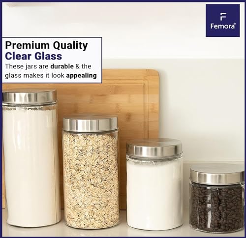 Femora Kitchen Storage Jars Borosilicate Glass With Steel Lid Air Tight Kitchen Jar and Container | 2200 Ml | Pack of 1