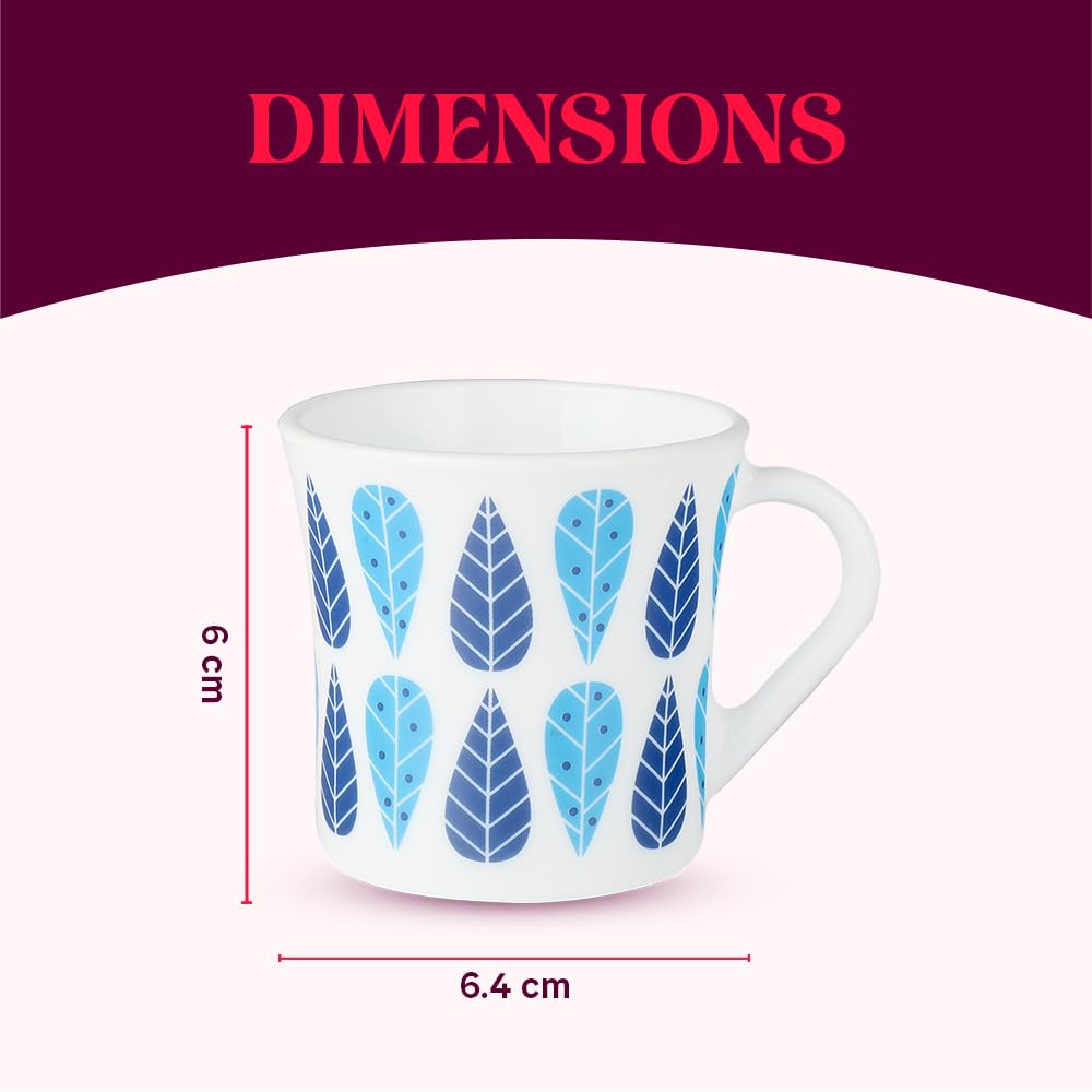 Larah by Borosil Crysta Series Fable Opalware Mug | Set of 6 Tea/coffee Mugs | 100 Ml Each