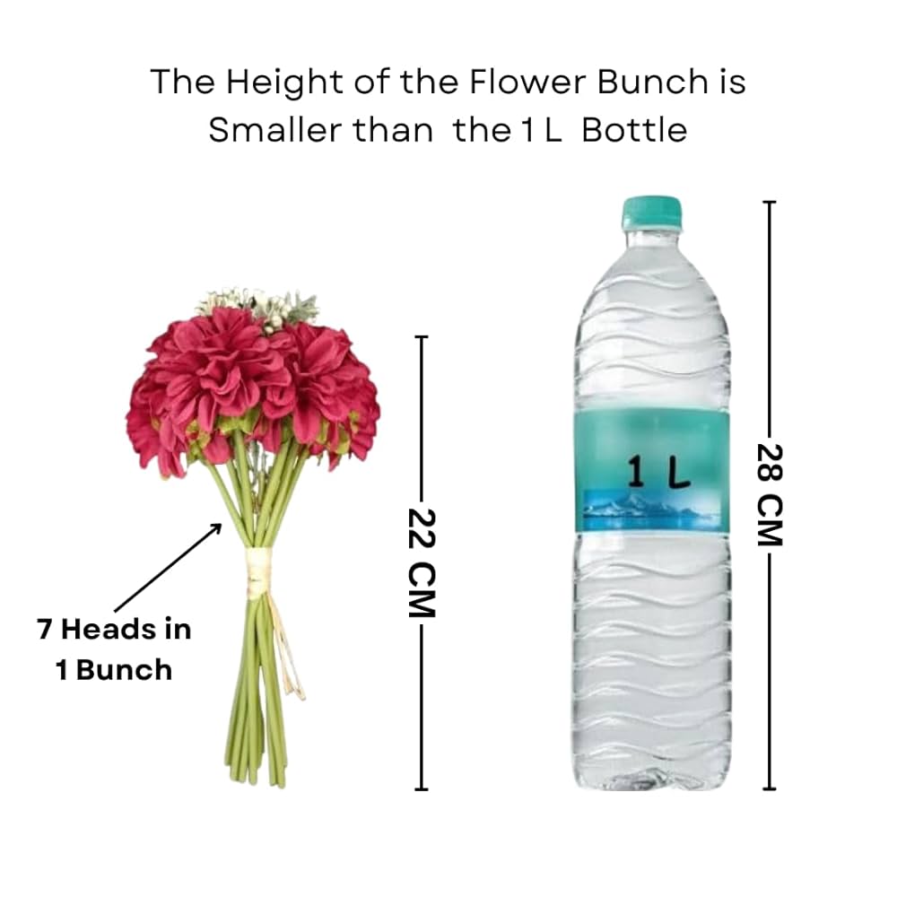 Artificial Dahlia Flower Bunch – 7-Stem Faux Bouquet Realistic Fabric Flower Arrangement Red