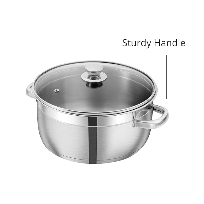Vinod Bremen Stainless Steel Saucepot Set of 3 with Glass Lid | 2.5mm Thick Base | Riveted Sturdy Handle