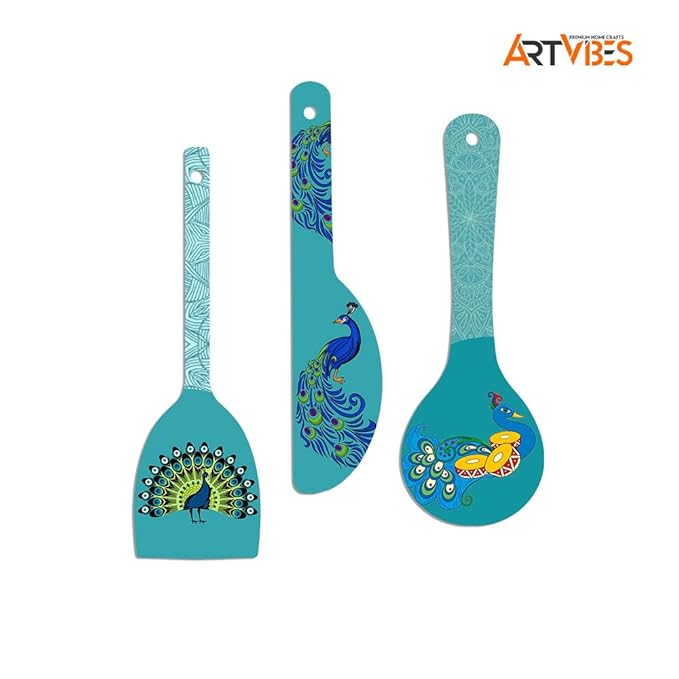 Artvibes Beautiful Peacock Wooden Wall Hanger for Home | Set of 3