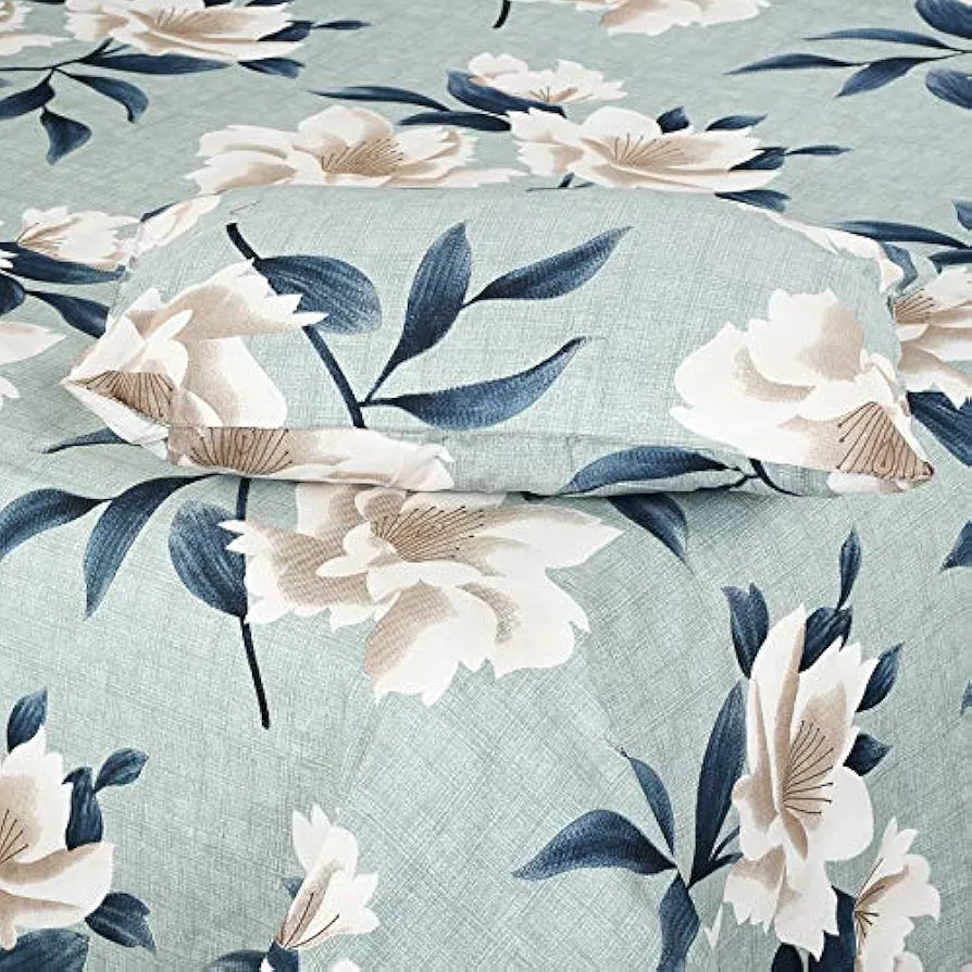 Fresh From Loom Microfiber Bedsheet For Double Size Bed Floral Design Bed Spread With 2 Pillow Covers 144 TC Sea green