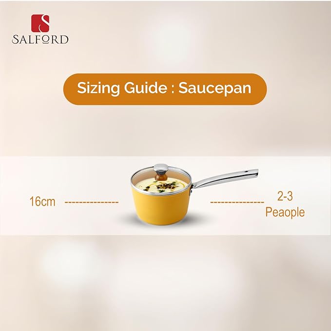 Salford Forged Ceramic Non-stick Saucepan With Glass Lid & Tubular Ss Handle | Mustard Yellow | 160mm | 1.75 Litre