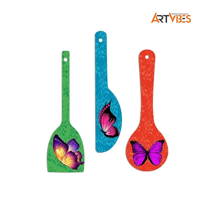 Artvibes Beautiful Butterfly Wooden Wall Hanger for Home | Set of 3
