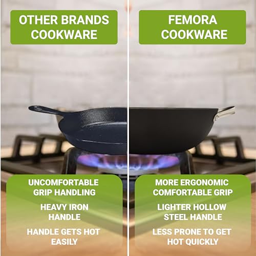 Femora Preseasoned Cast Iron 30 Cm Kadhai | Non Toxic and Coating | Pack of 1 Piece | Black