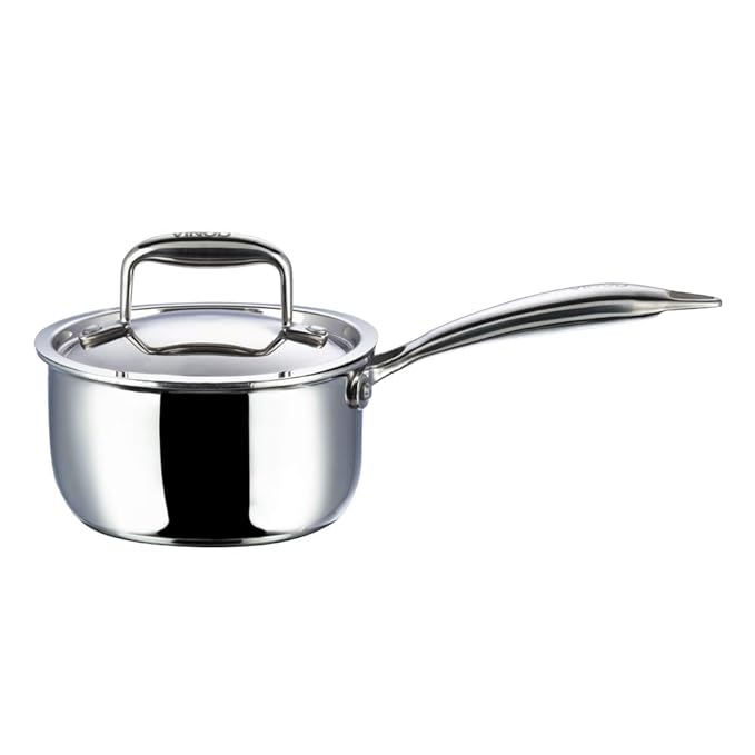 Vinod Platinum Triply Stainless Steel Saucepan with Lid - 2.2 litres (18 cm) | 2.5 mm Thick | Tea, Chai Pan