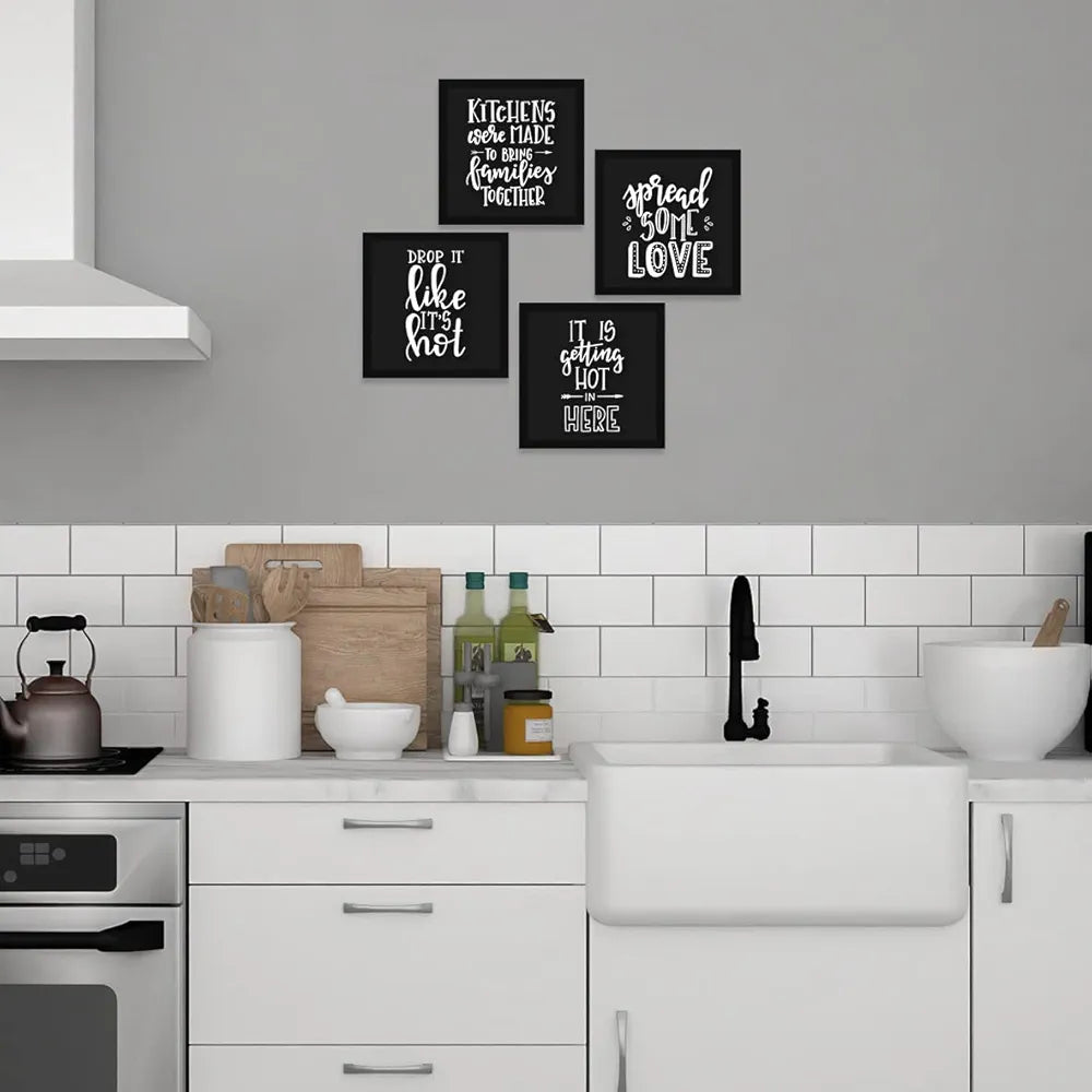 ArtX Kitchen Food Motivational Funny Quotes AXJ00133-FOD Framed Paintings PostersSet of 4