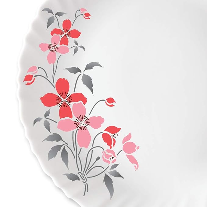 Larah by Borosil Fiore, Opalware Full Plate | 11 Inch | White | Set of 6