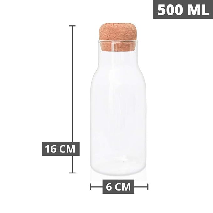 Femora Bottle Container Borosilicate Glass Bottle With Cork Jars & Container | 500 Ml