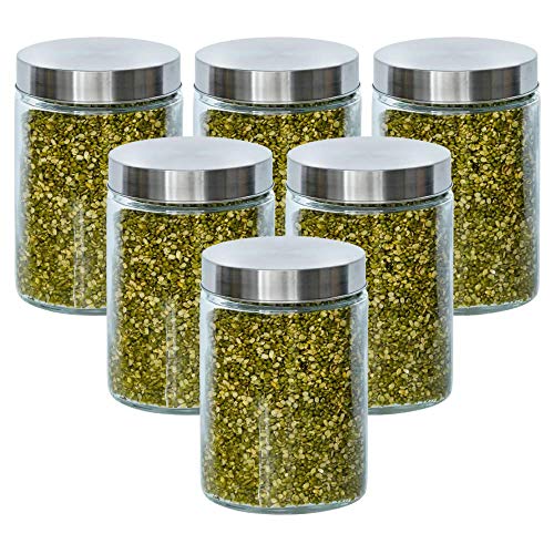 Femora Kitchen Storage Jars Borosilicate Glass With Steel Lid Air Tight Kitchen Jar and Container | 1100 Ml | Pack of 6