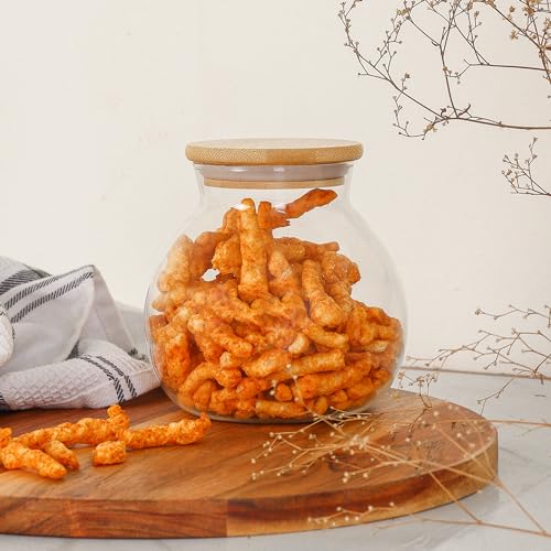 Femora Kitchen Storage Jars Borosilicate Glass With Wooden Lid Air Tight Jar | 1000 Ml | Pack of 4