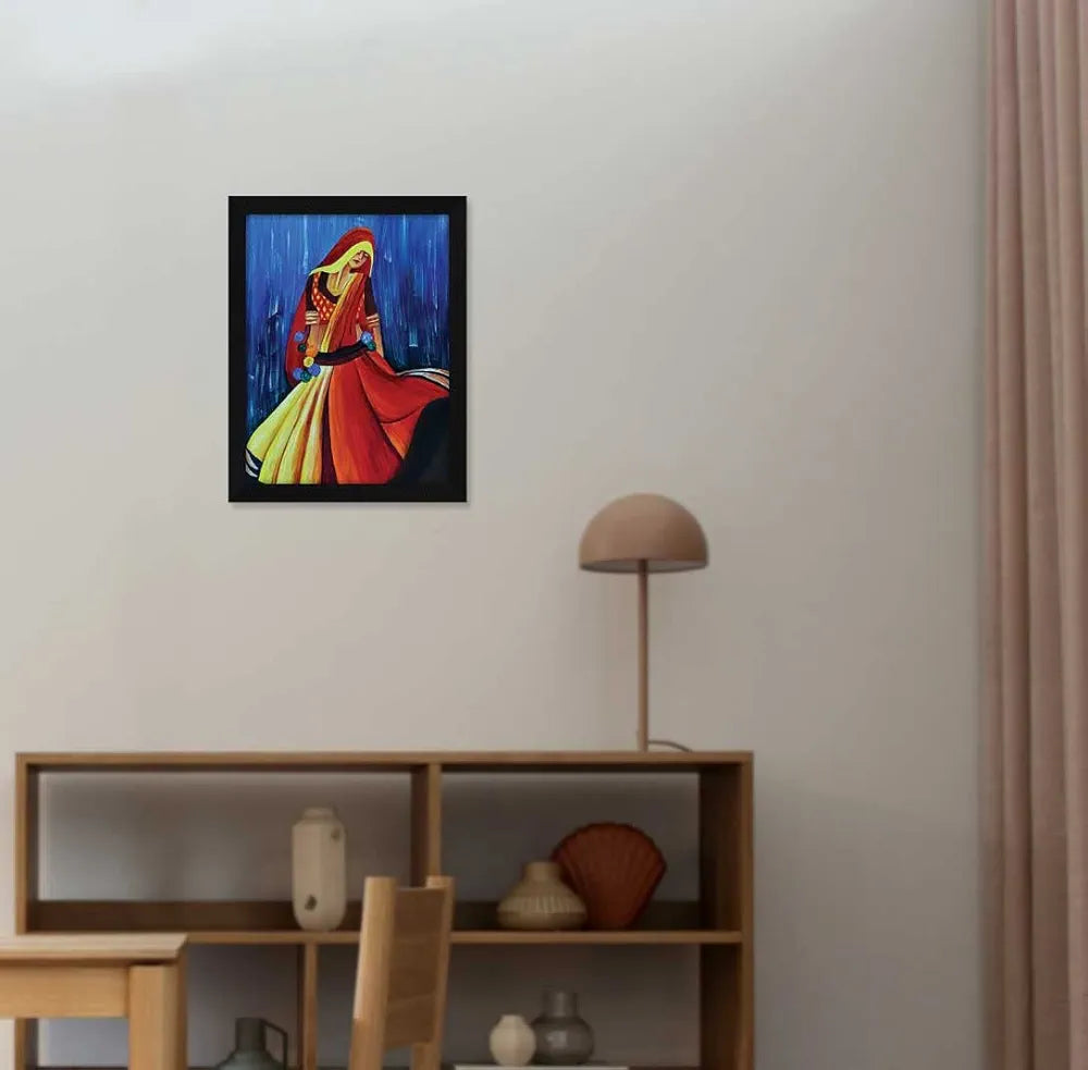 ArtX Paper Indian Village Women Frame Wall Art Painting