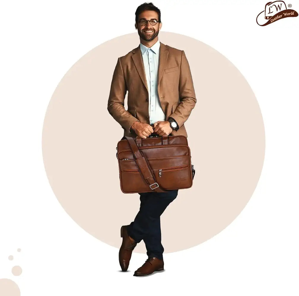 Leather World Expandable PU 15.6 inch Laptop Office Bag Men Women Messenger Briefcase