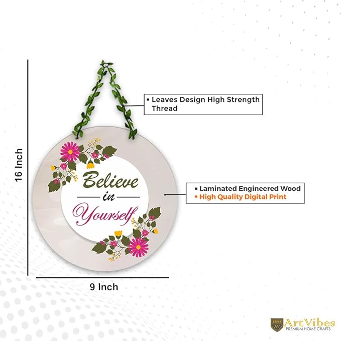 Artvibes Believe in Yourself Wall Hanging for Home | Mdf Wooden Hanger Decoration | Art Piece