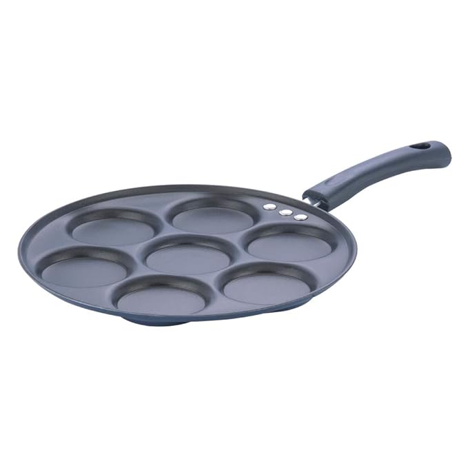 Vinod Zest Aluminium Non Stick Mini Uttapam Pan - 7 Cavaties, 26 cm | 3mm Thick | 3 Layer Coating | Bakelite Handle
