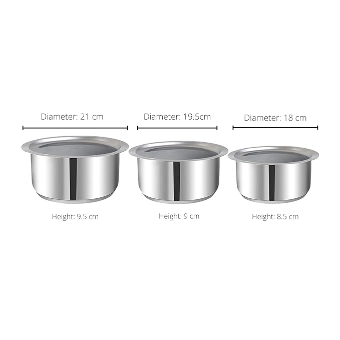 Vinod Stainless Steel 3 pc Tope Set with Capacity of 1.4 litres, 1.8 litres & 2.2 litres with Stainless Steel Lids