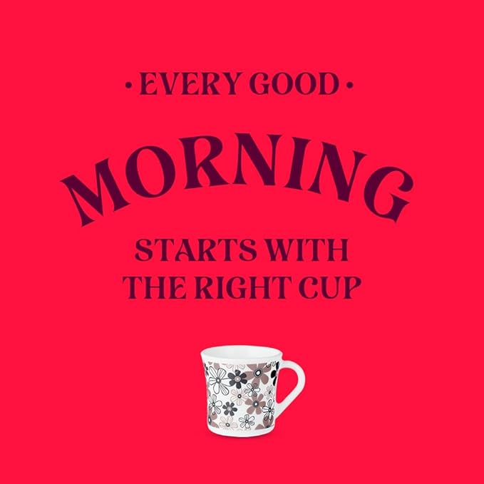 Larah by Borosil Crysta Series Macy Opalware Mug | Set of 6 Tea/coffee Mugs | 100 Ml Each