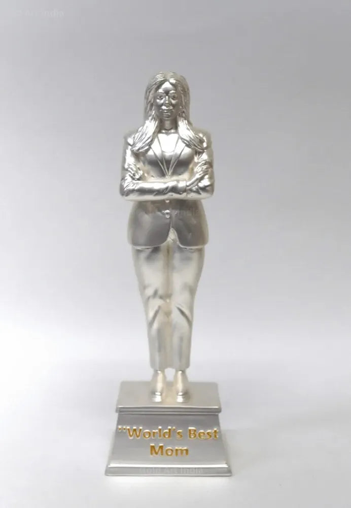 Gold Art India Best Mother Trophy Figurine Silver Plated Matte Finish